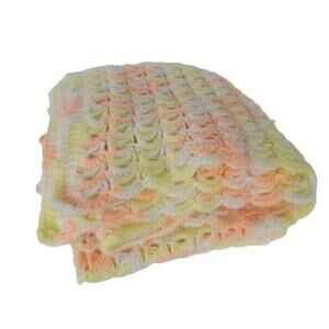 Vintage Handmade Crochet Pastel Blanket Peach Yellow White 45 x 60 Baby Throw